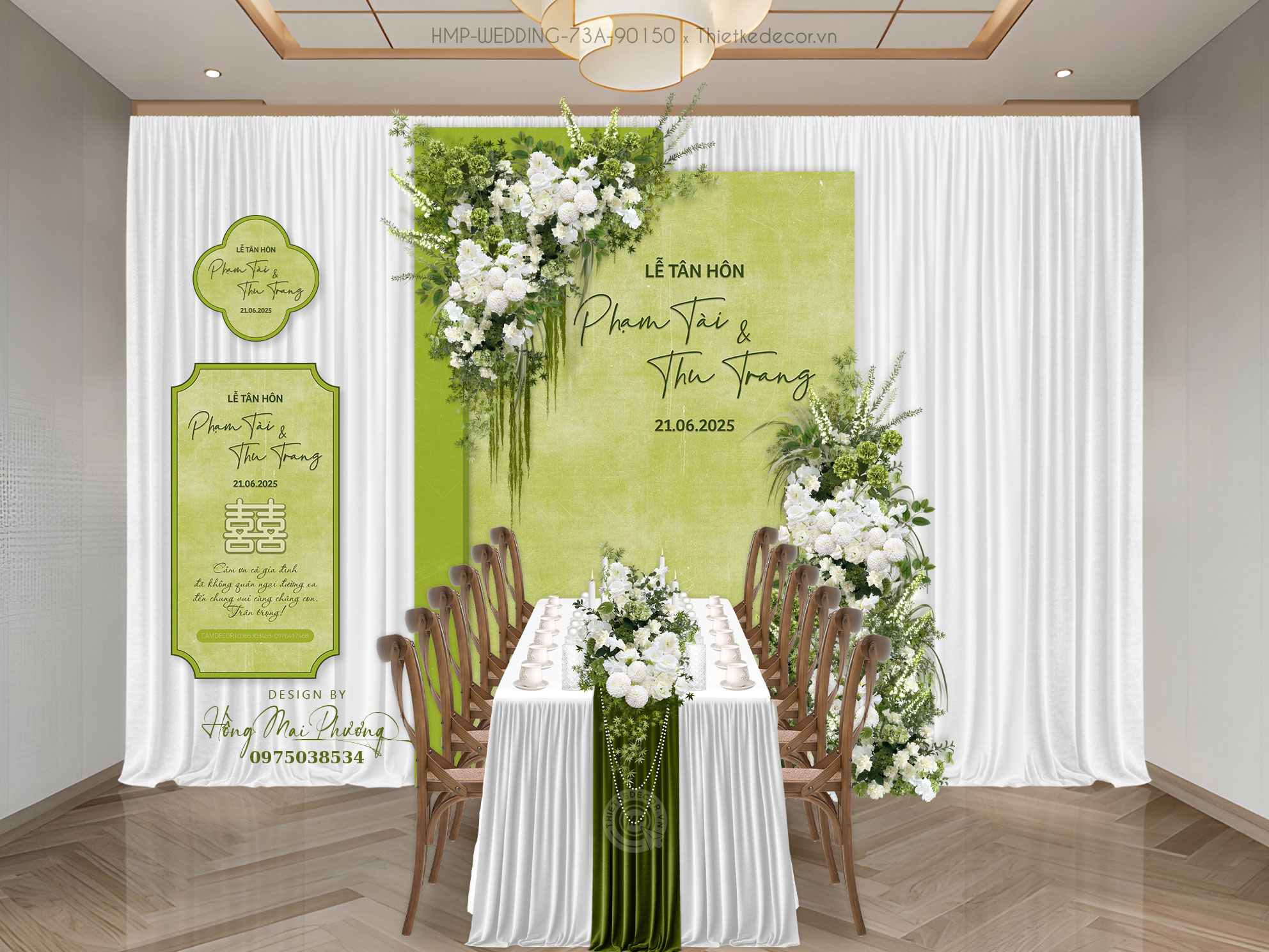 Gia tiên tone xanh lá kèm tem nước và tag bàn